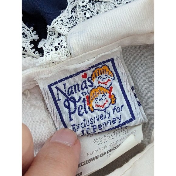 Vintage Nana's Pet Smocked Lace Collar Dress Size 12 Months Blue White Ducks - Picture 8 of 12